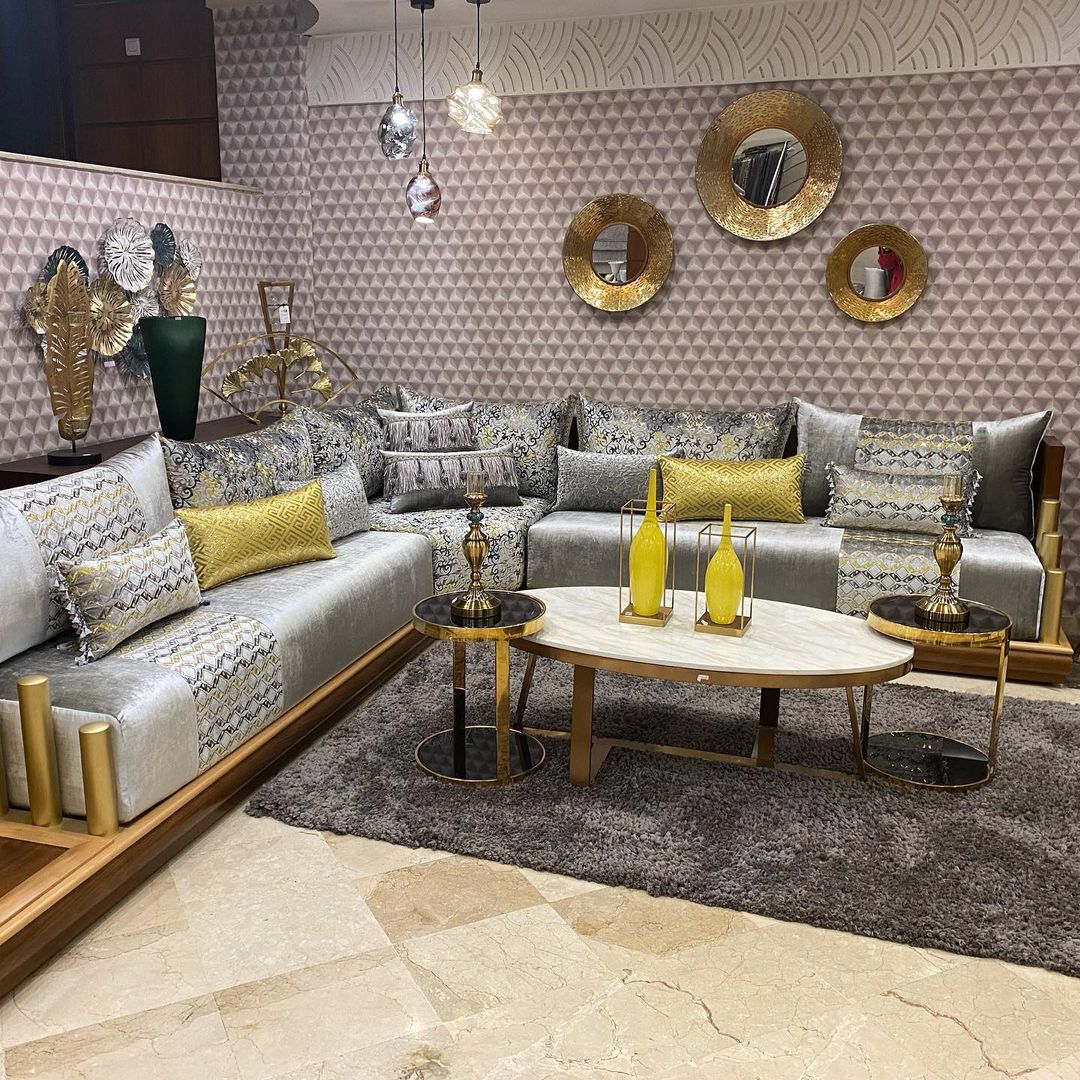 صالونات مغربية باللون الرمادي و الاصفر