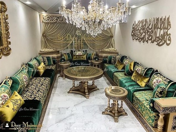 صالونات مغربية باللون الاخضر الملكي