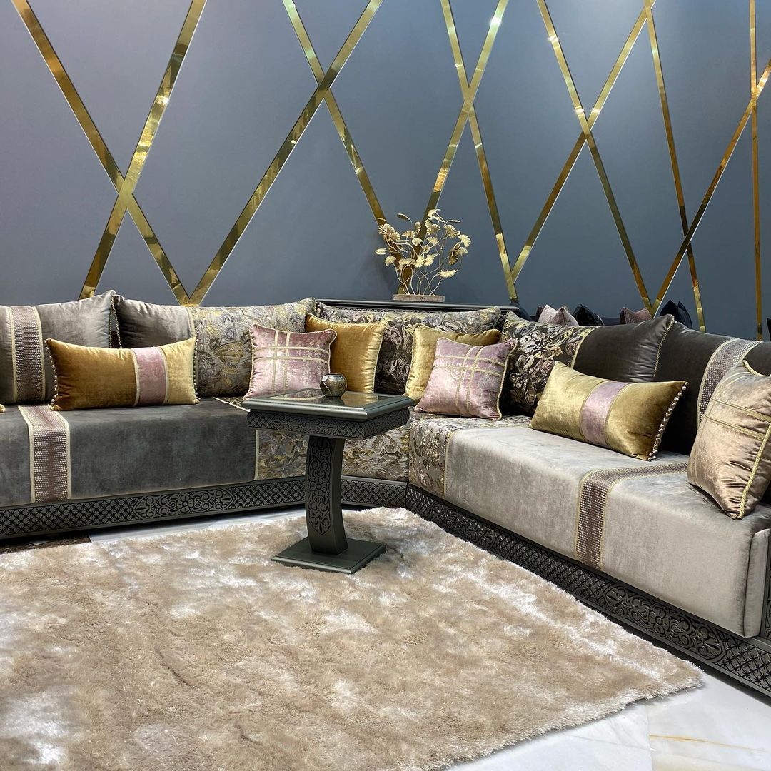 صالونات مغربية باللون الرمادي و الاصفر