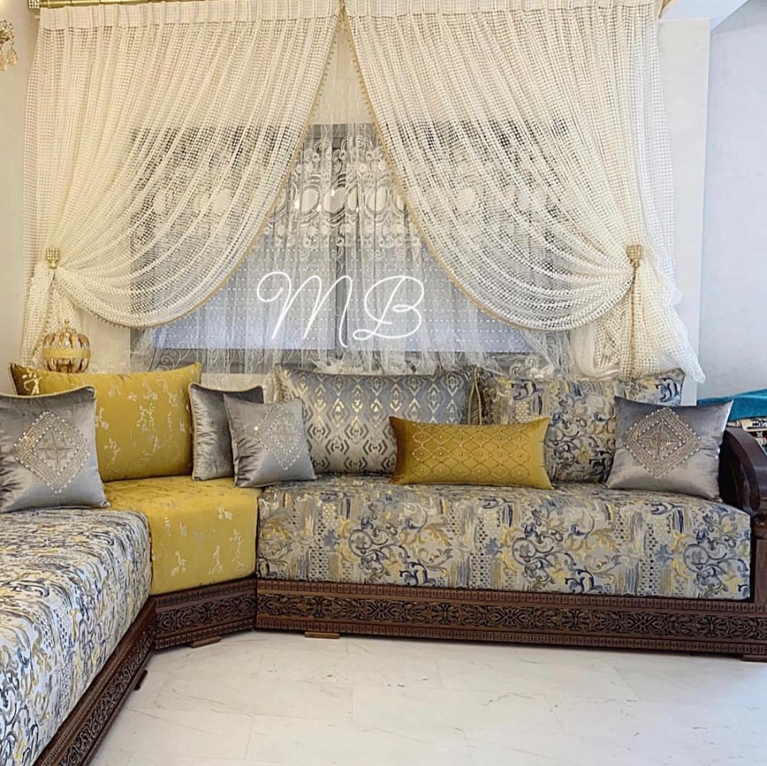 صالونات مغربية باللون الرمادي و الاصفر