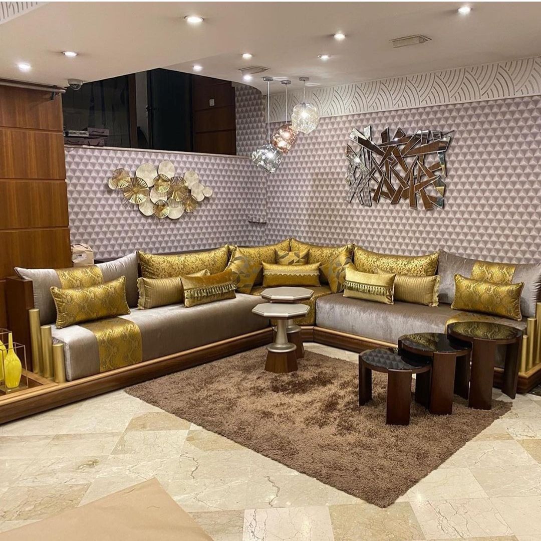 صالونات مغربية باللون الرمادي و الاصفر