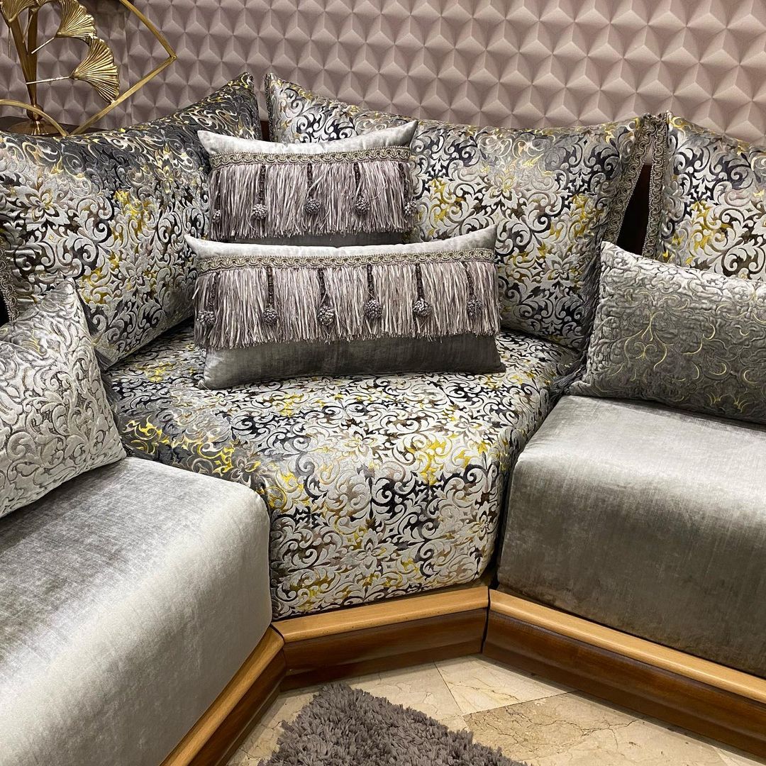 صالونات مغربية باللون الرمادي و الاصفر