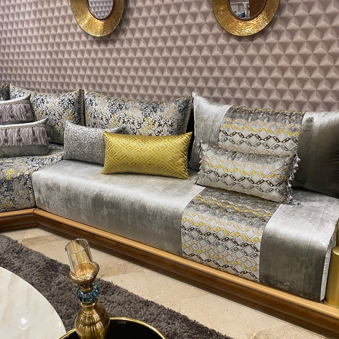 صالونات مغربية باللون الرمادي و الاصفر