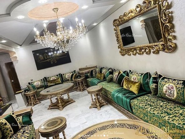 صالونات مغربية باللون الاخضر الملكي