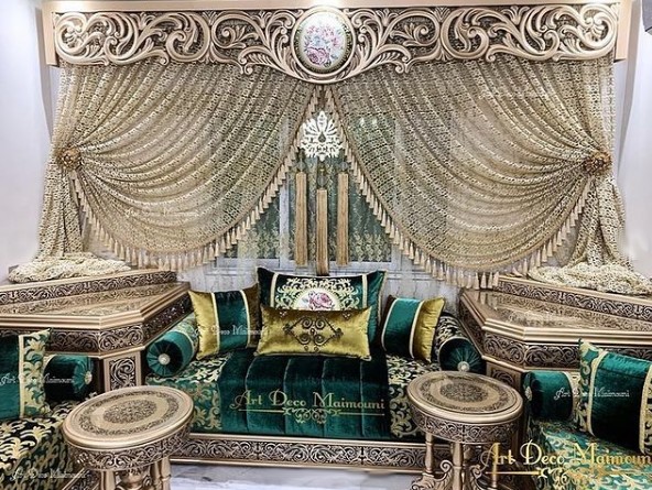 صالونات مغربية باللون الاخضر الملكي