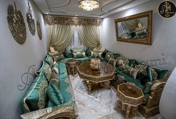 صالونات مغربية باللون الاخضر الملكي