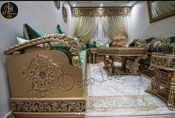 صالونات مغربية باللون الاخضر الملكي