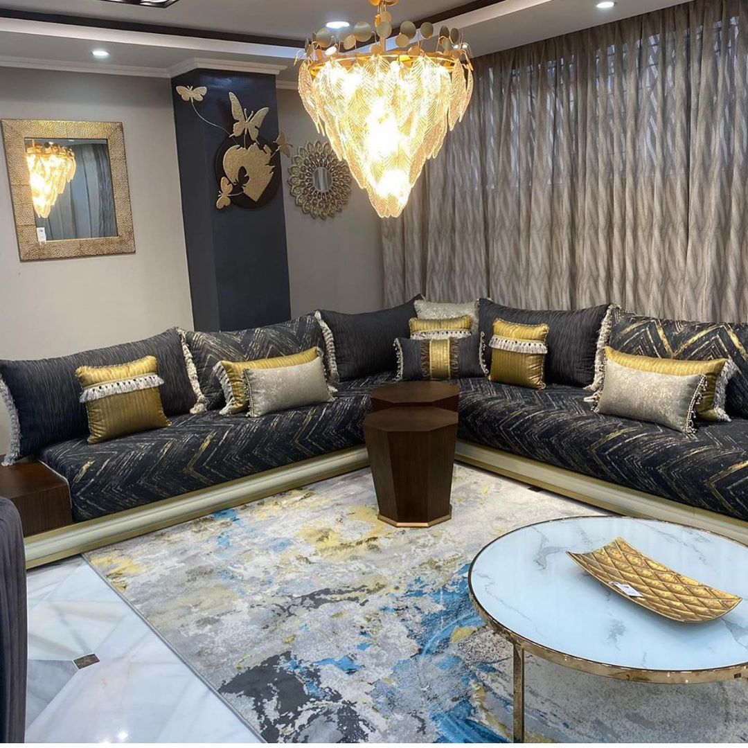 صالونات مغربية باللون الرمادي و الاصفر