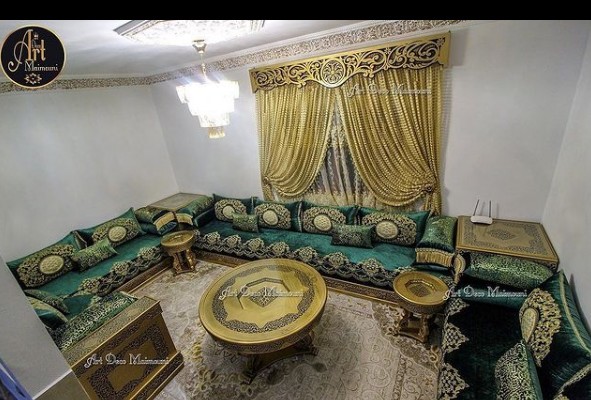 صالونات مغربية باللون الاخضر الملكي