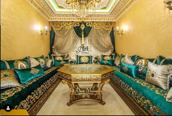 صالونات مغربية باللون الاخضر الملكي
