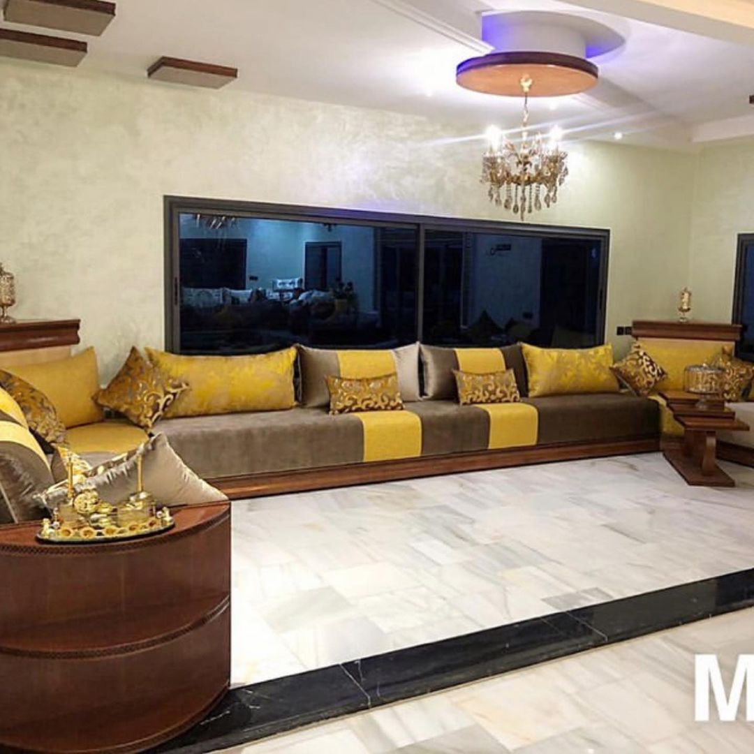 صالونات مغربية باللون الرمادي و الاصفر