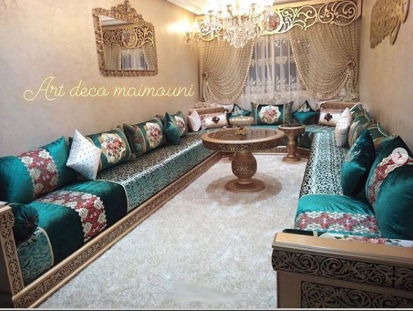 صالونات مغربية باللون الاخضر الملكي